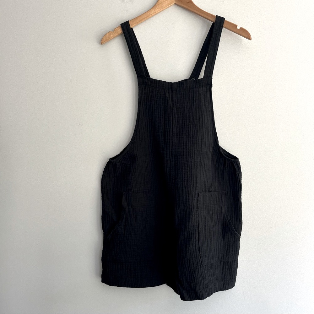 Cupshe Black Gauzy Beach Coverup Romper Front Pockets Small